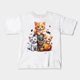 Kawaii Kittens And Dogs Playing Kids T-Shirt